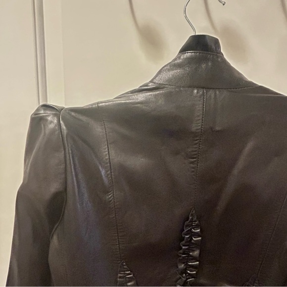 cacharel Holt Renfrew leather ruffle puff shoulder jacket - Picture 13 of 13